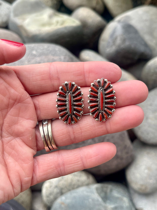 Red Coral Cluster Studs
