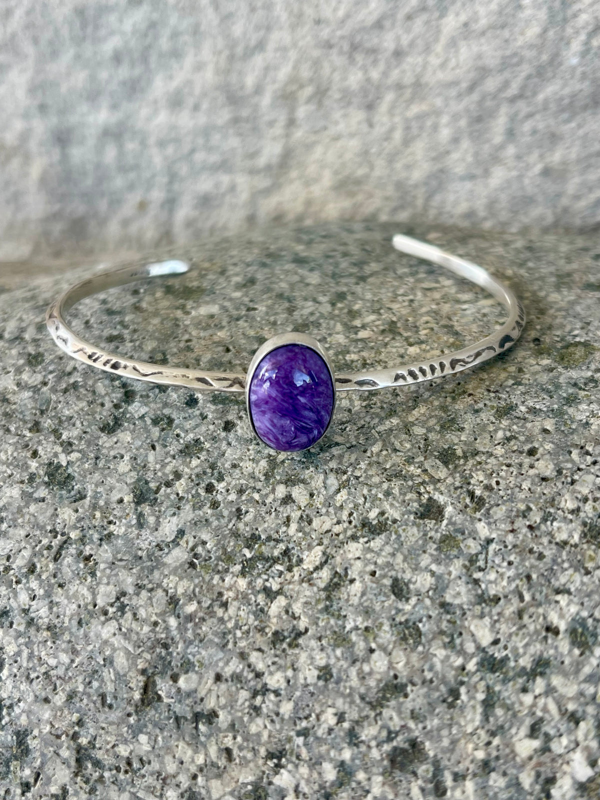 Purple Charoite Stamped Stacker Cuff