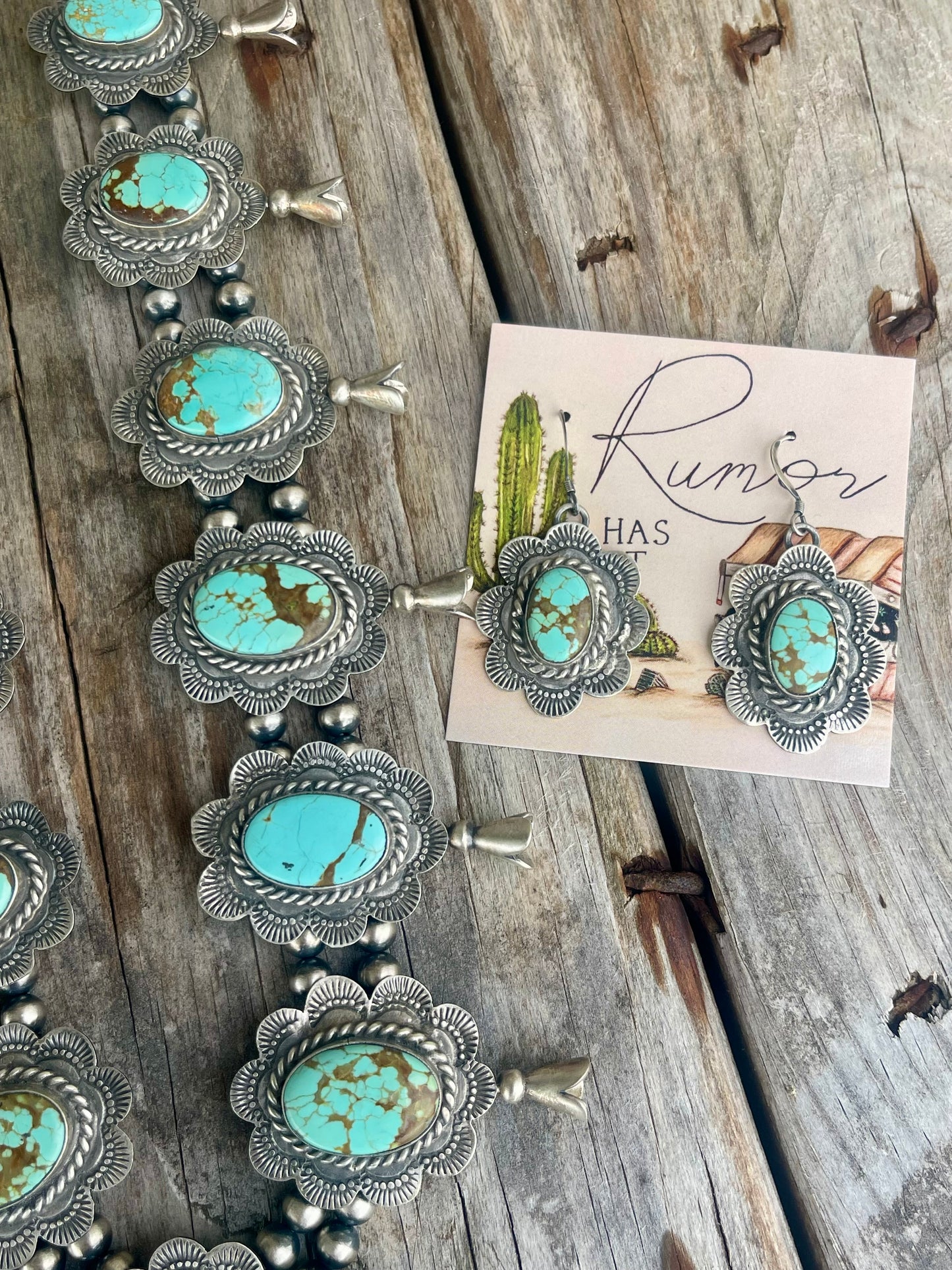 GORGEOUS Mine 8 Turquoise Squash Blossom