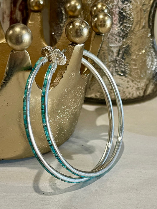 XL Turquoise Blue Inlay Hoops