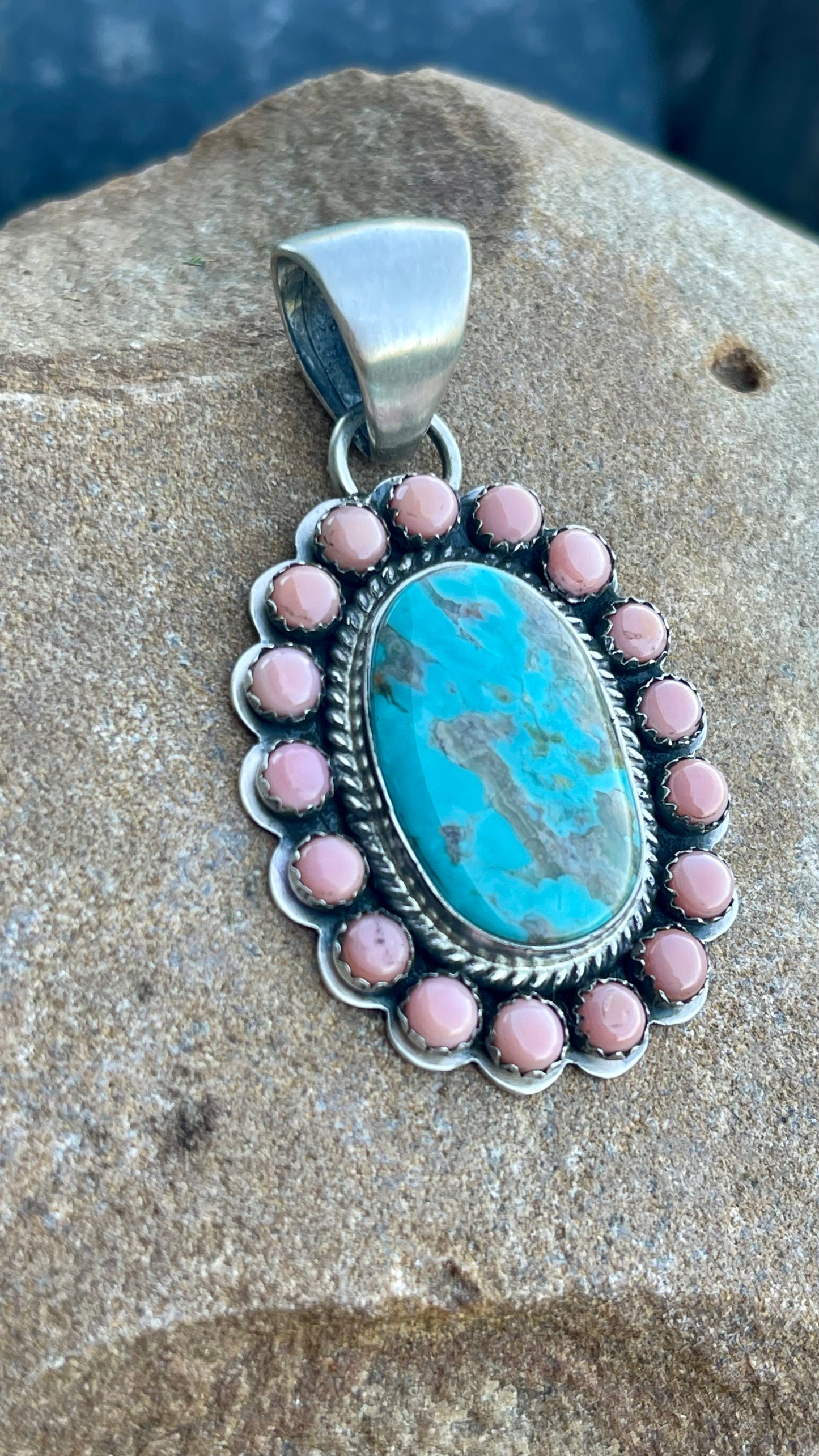 Pink Conch & Turquoise Cluster Pendant
