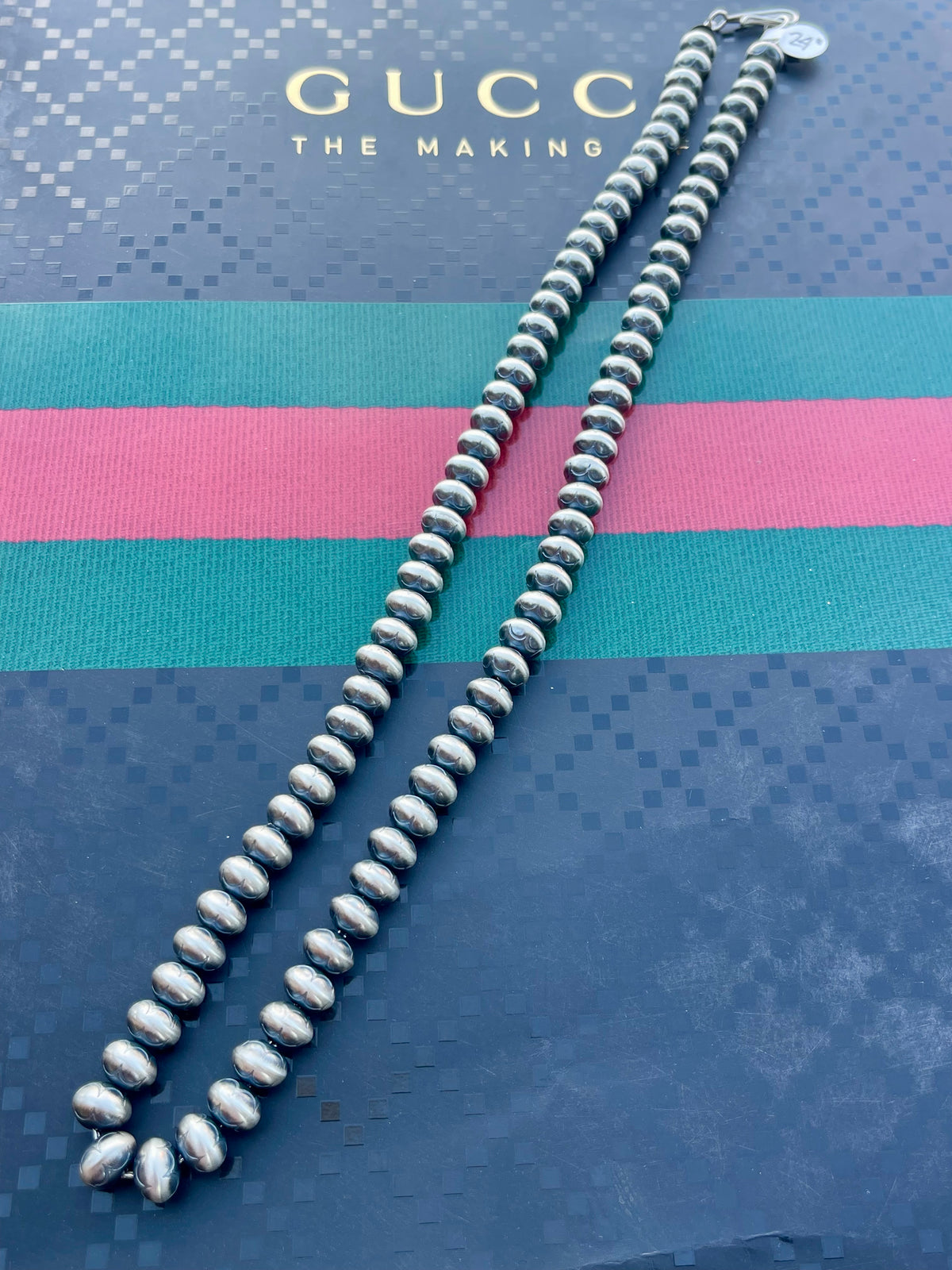 24” 9mm Handmade - Hand Stamped Pearls