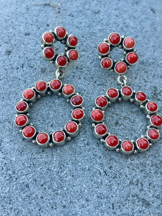 Red Coral Double Infinity Earrings