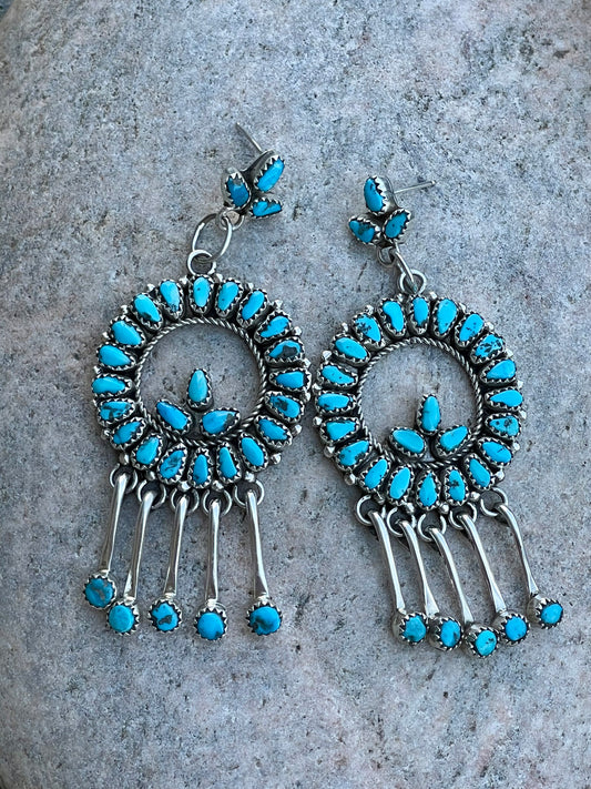 Zuni Turquoise Cluster Needlepoint Earrings