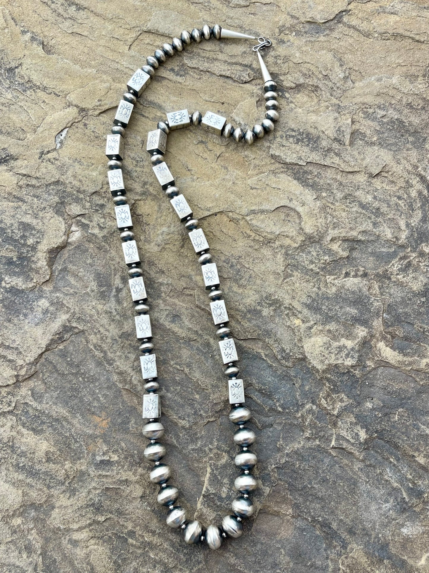 Handmade Square Stamped Pearl Necklace