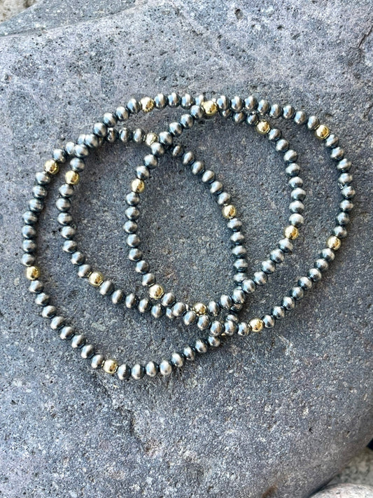 4mm Pearl & Gold Filled Stretchy Bracelet