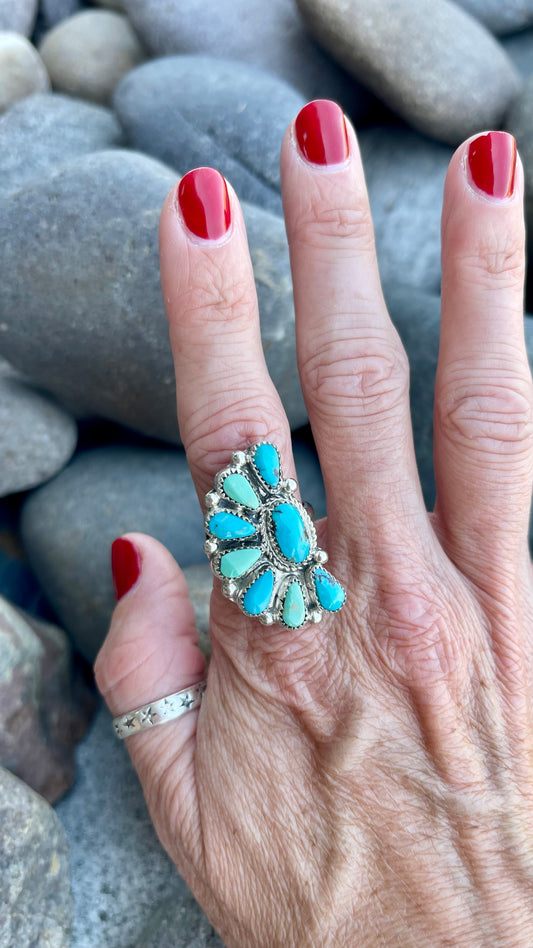 Turquoise Half Cluster Ring