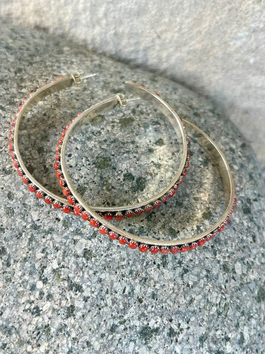 Amazing Red Coral Snake Eye Hoops