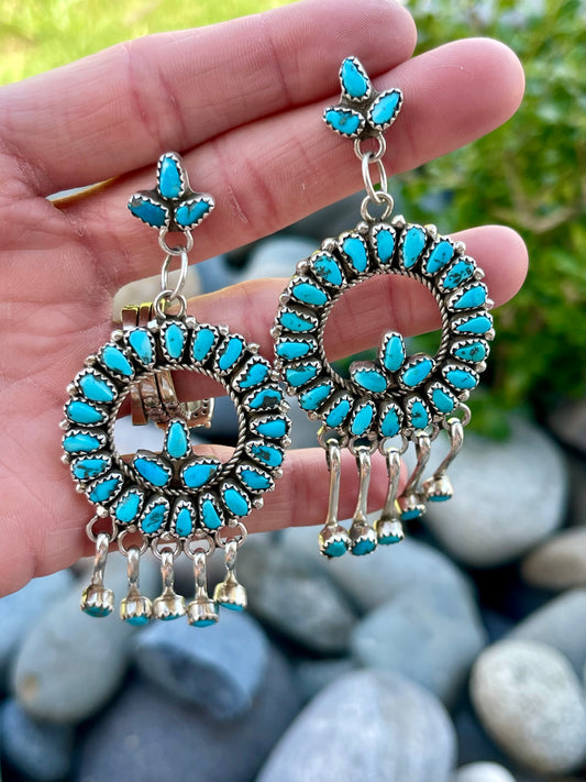 Zuni Turquoise Cluster Needlepoint Earrings