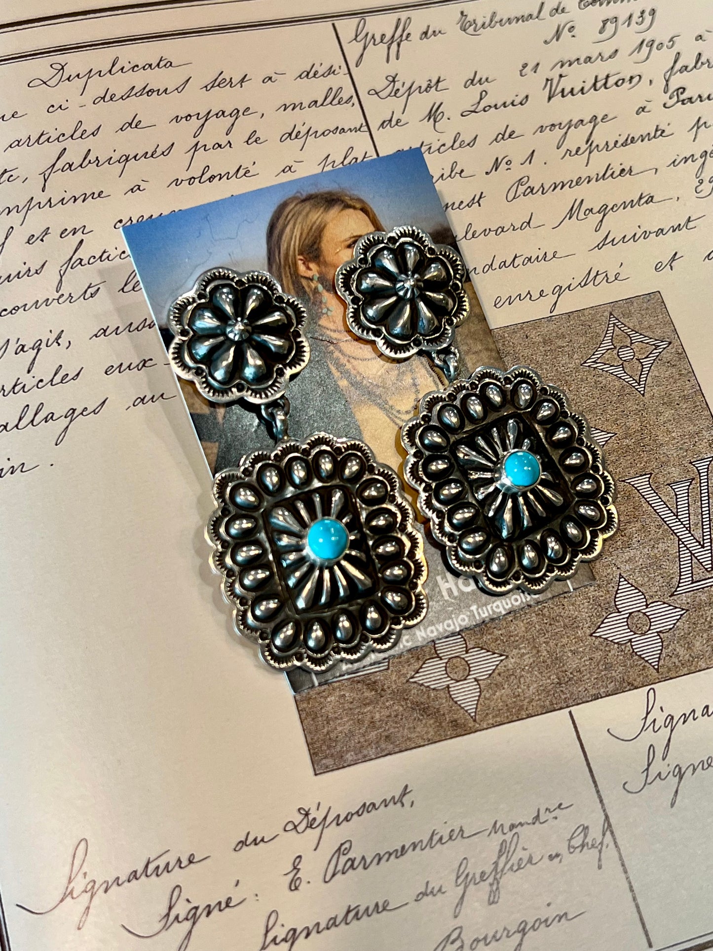 Turquoise Concho Square Earrings