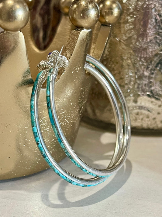 Turquoise Inlay Blue Hoops