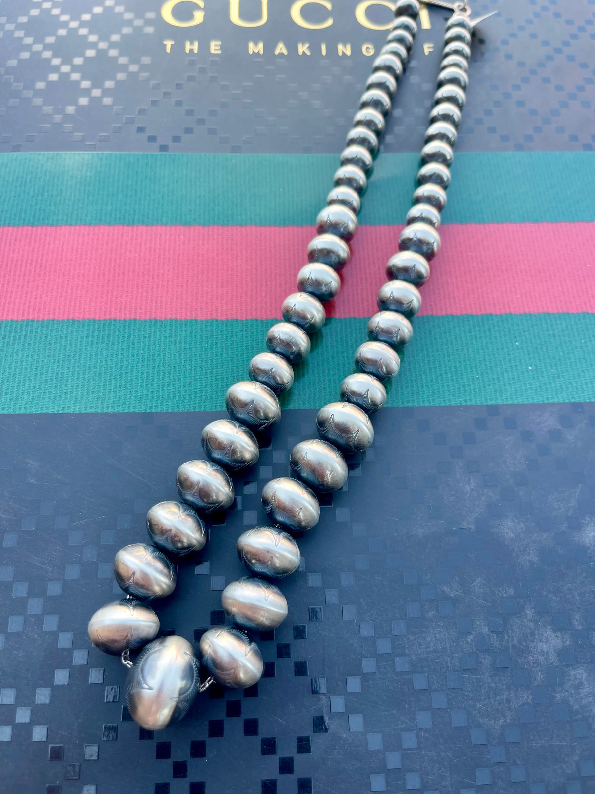 20” Graduated Handmade - Hand Stamped Pearls