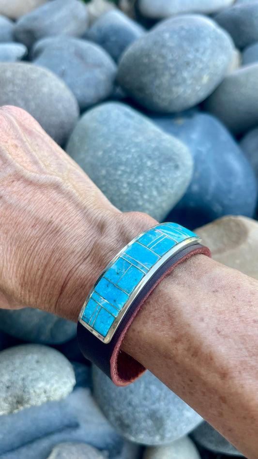 Turquoise Inlay Leather Bracelet