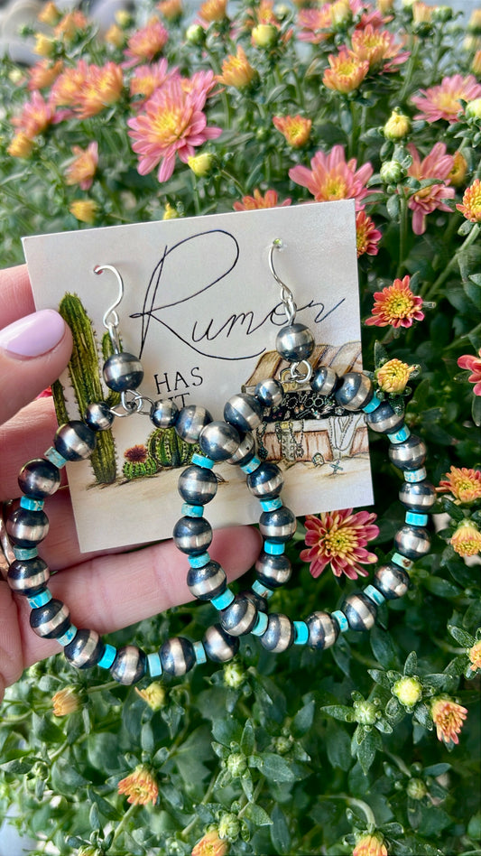 Pearl & Turquoise Large Hoops