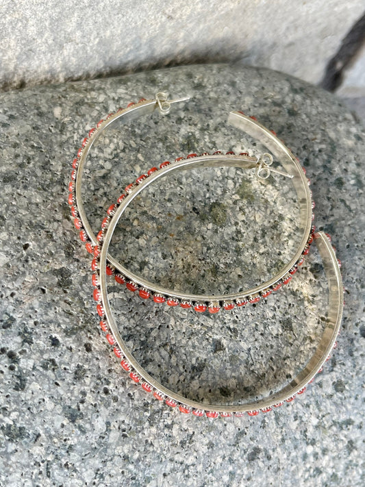 Amazing Red Coral Snake Eye Hoops