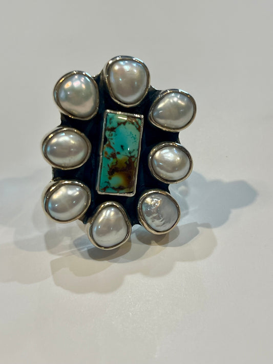 Pearl & Turquoise Federico Cluster Ring