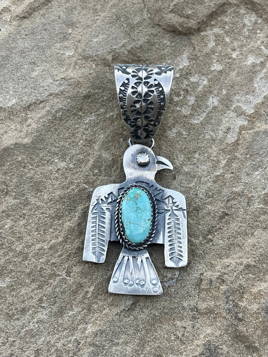 Thunderbird Stamped Turquoise Pendant