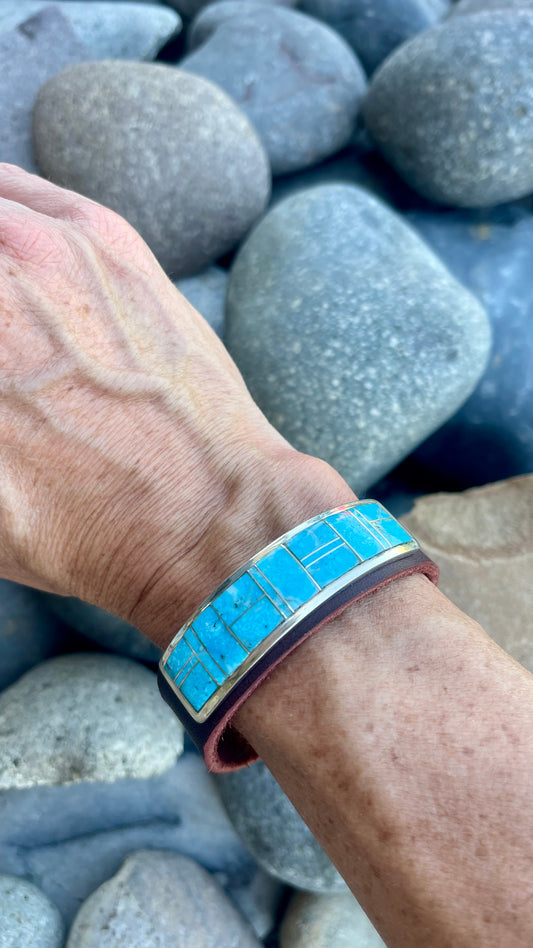 Turquoise Inlay Leather Bracelet