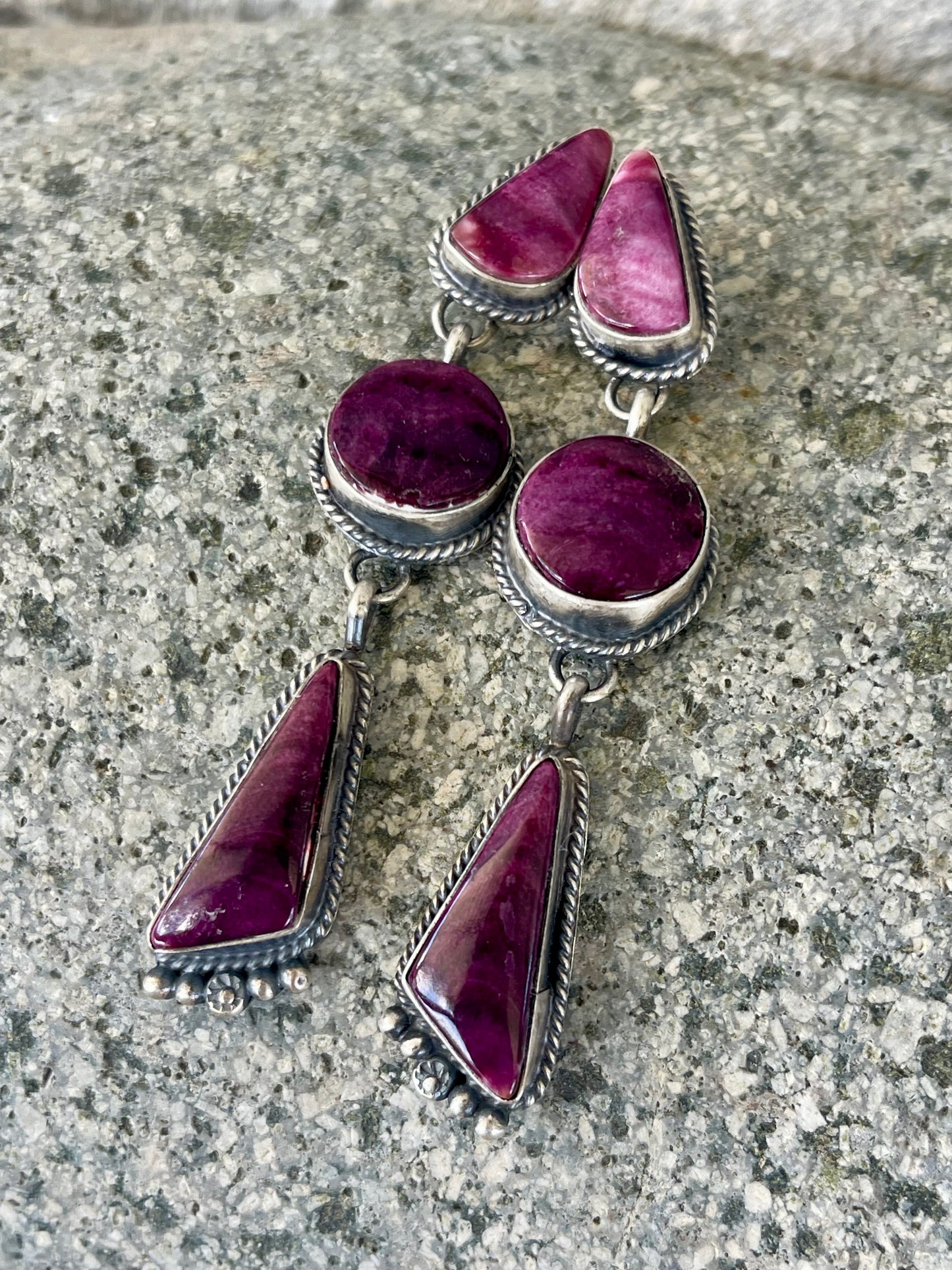 3 Stone Purple Spiny Earrings