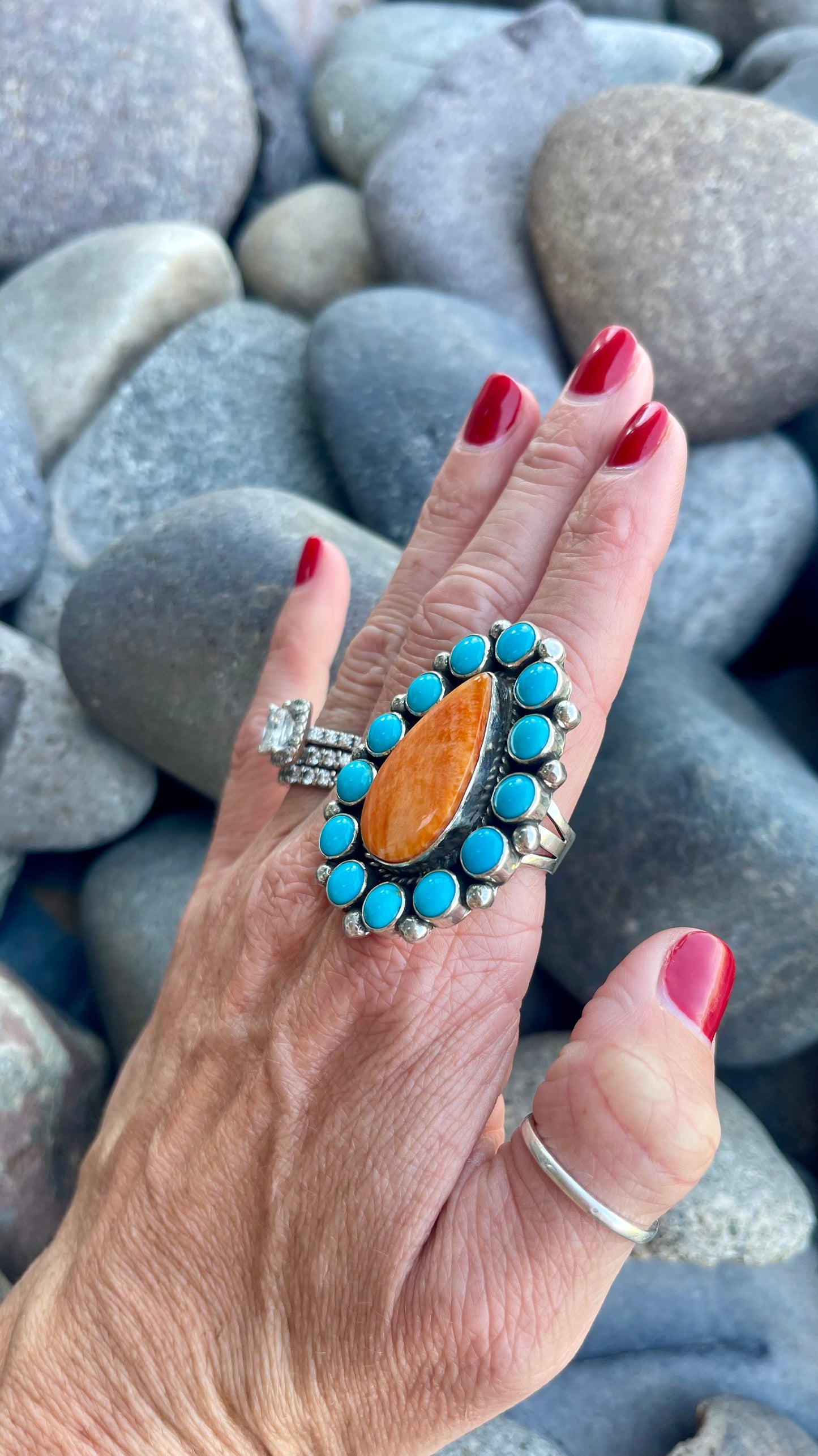 Turquoise & Spiny Oyster Cluster Ring