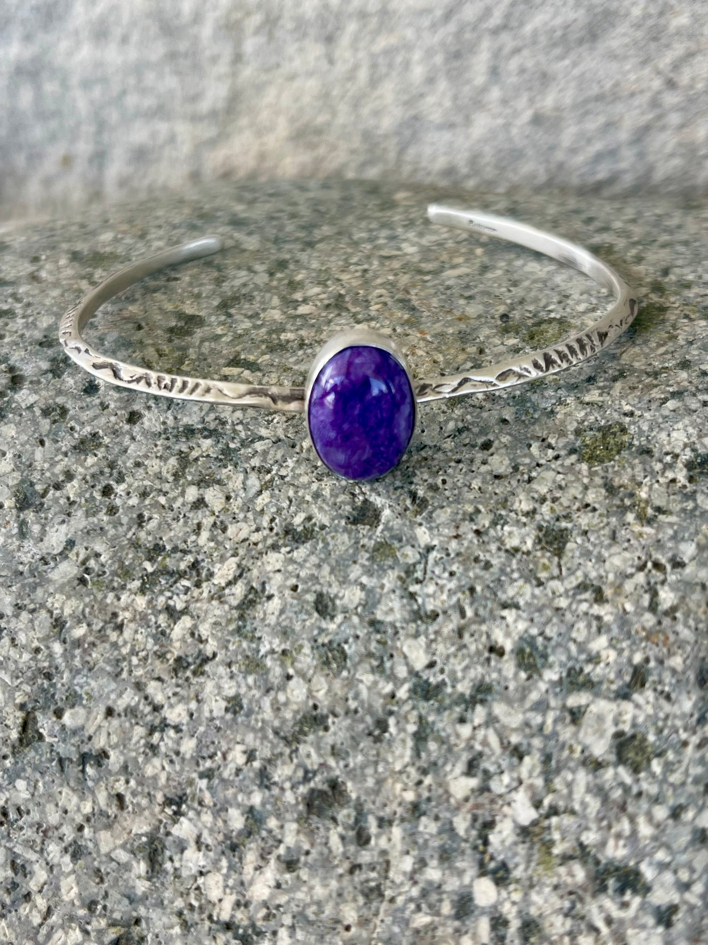 Purple Charoite Stamped Stacker Cuff