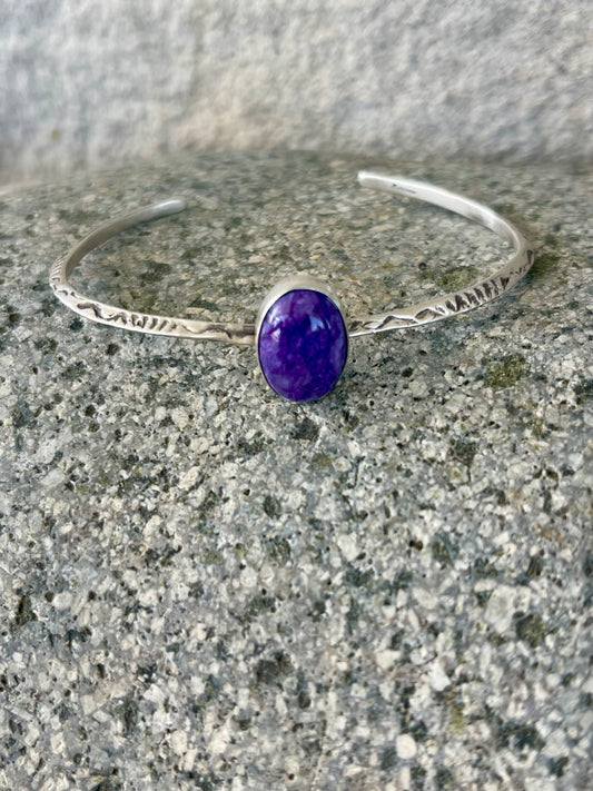 Purple Charoite Stamped Stacker Cuff