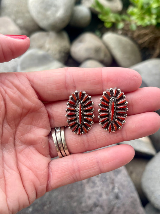 Red Coral Cluster Studs
