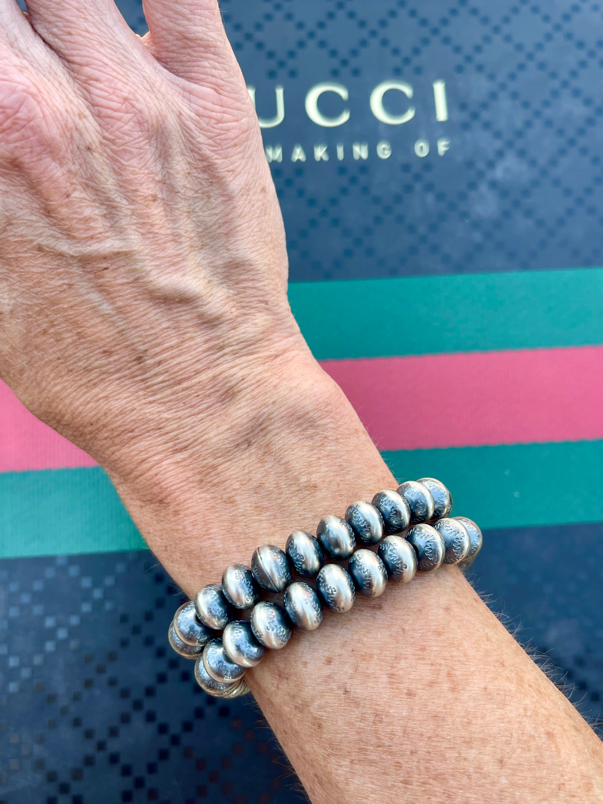 Handmade - Hand Stamped Pearl Bracelet