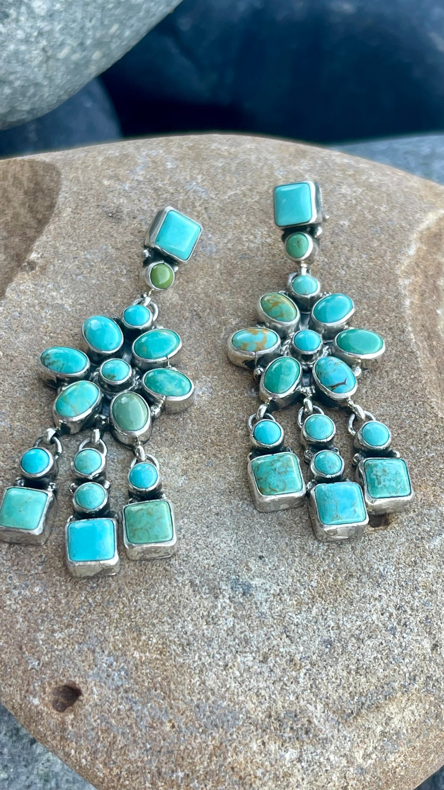 Turquoise Flower Cluster Dangle Earrings