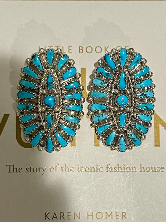 Oval Turquoise Cluster Studs