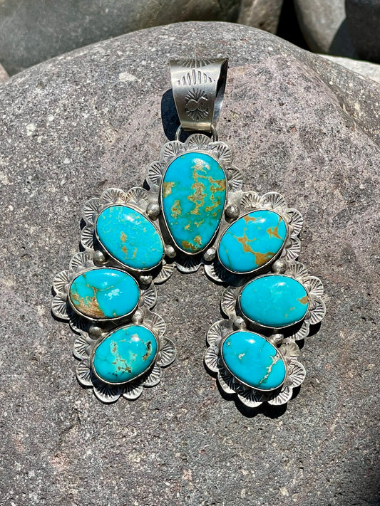 Large Turquoise Stamped Naja Pendant