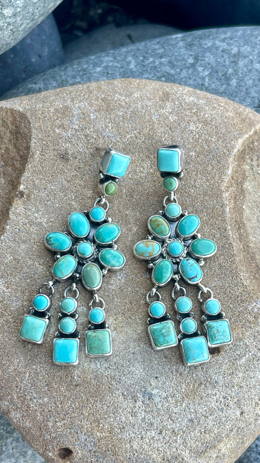Turquoise Flower Cluster Dangle Earrings