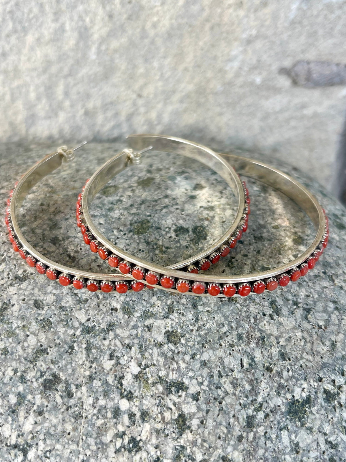 Amazing Red Coral Snake Eye Hoops