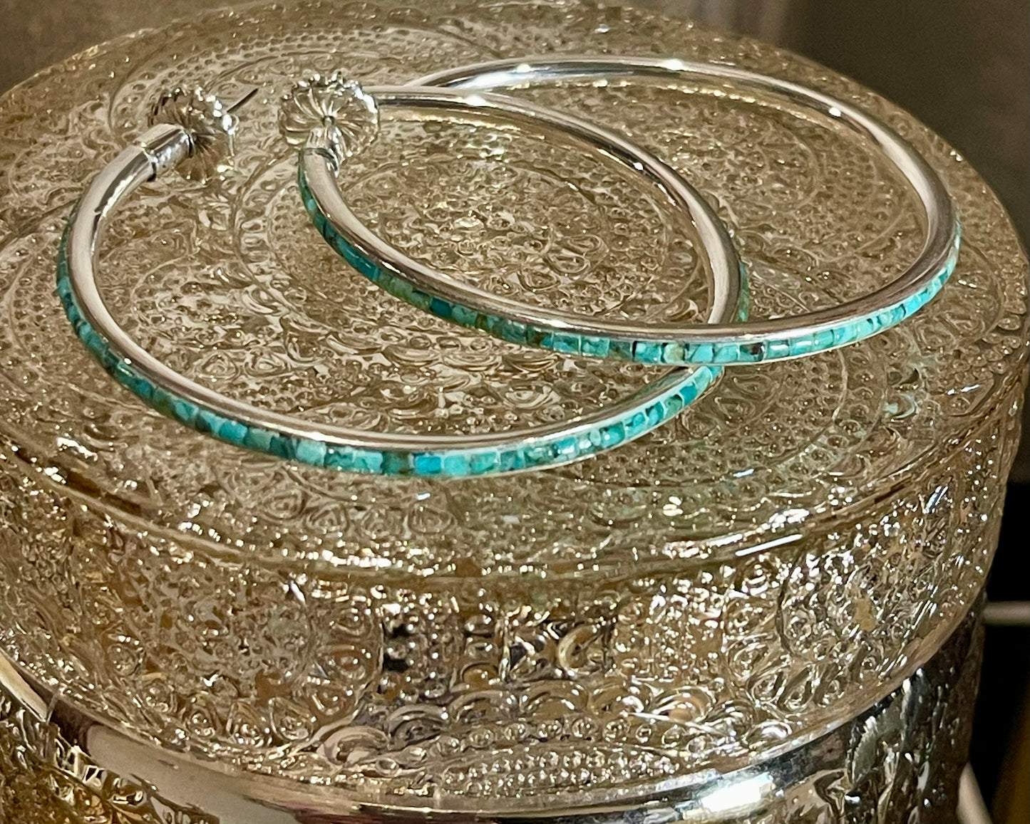 Turquoise Inlay Blue Hoops
