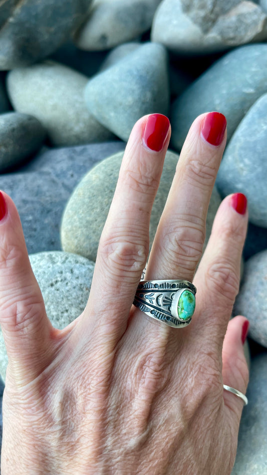 Sonoran Turquoise Stamped Cigar Band Ring