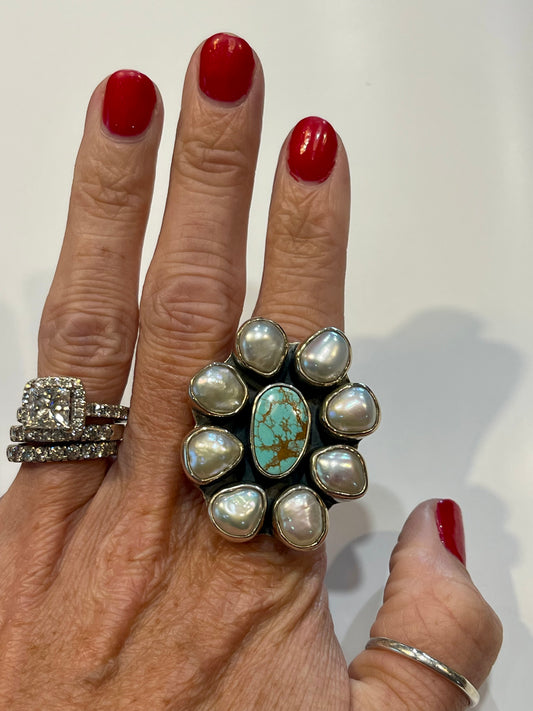 Pearl & Turquoise Federico Cluster Ring
