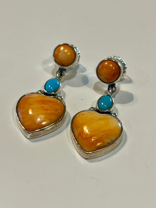 Spiny & Turquoise Heart Earrings