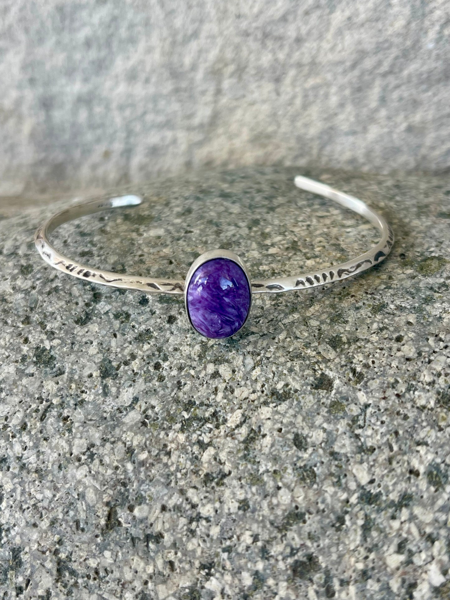 Purple Charoite Stamped Stacker Cuff