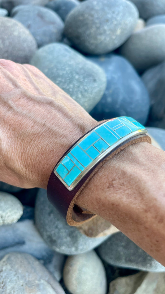 Turquoise Inlay Leather Bracelet