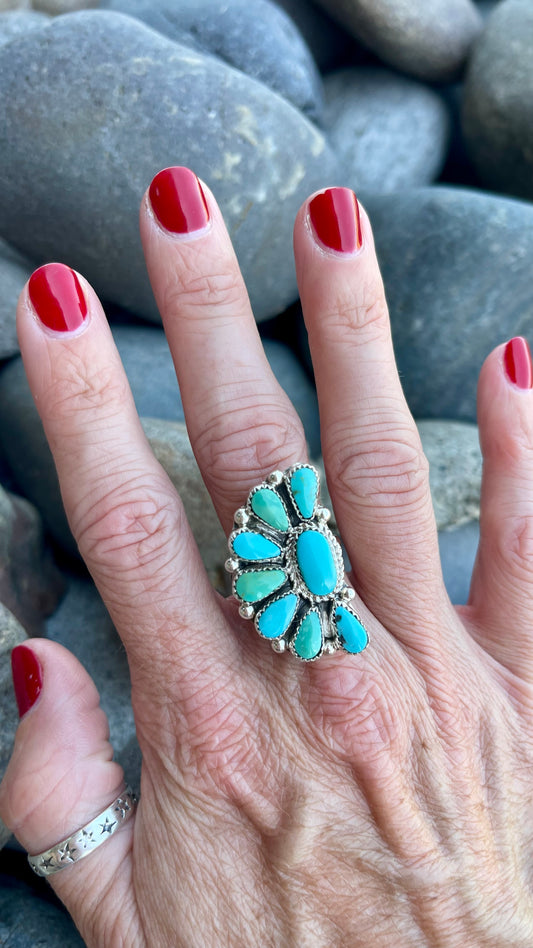 Turquoise Half Cluster Ring