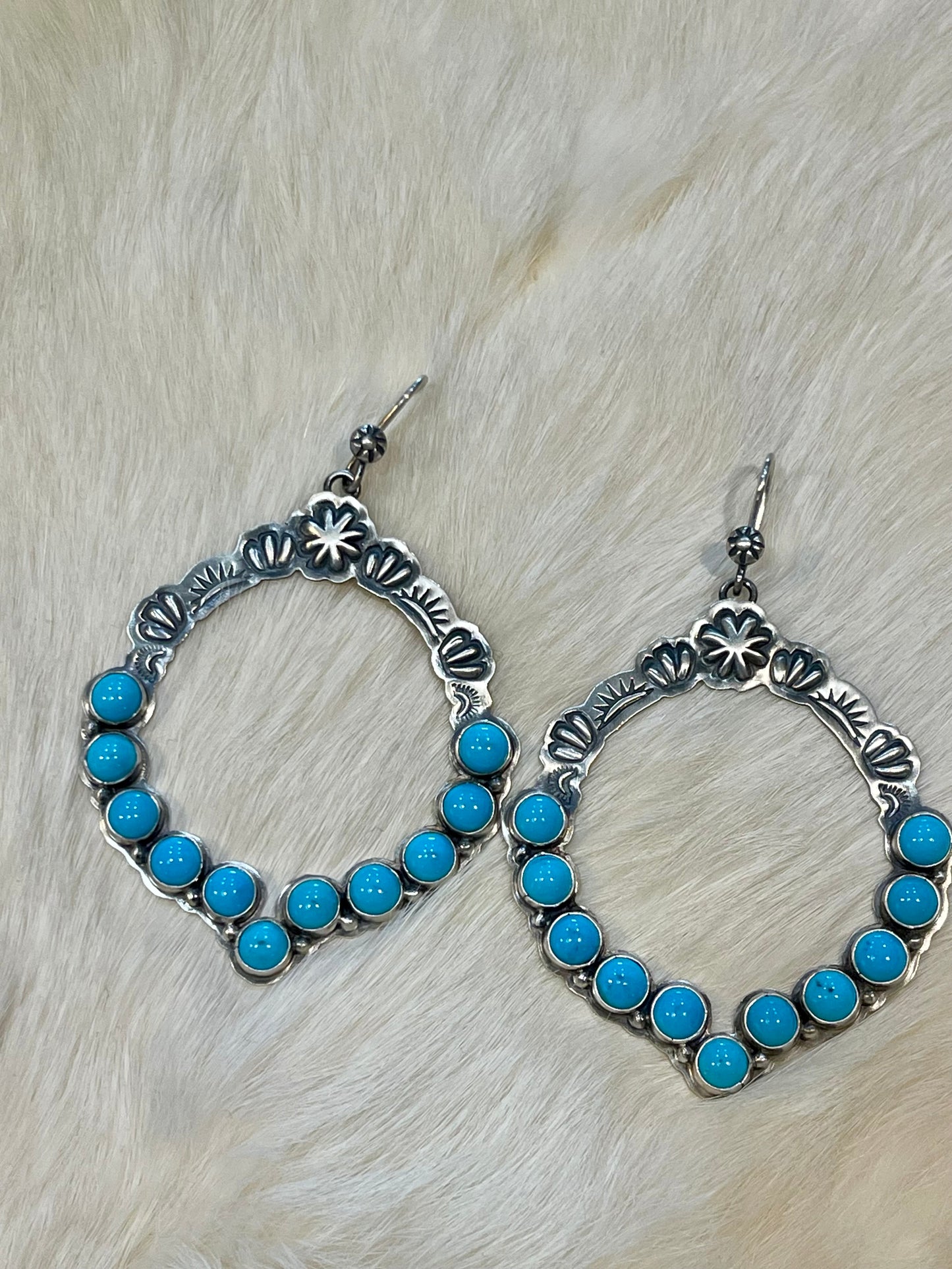 Turquoise Stone Stamped Hoops