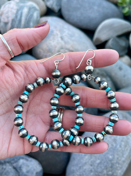 Pearl & Turquoise Large Hoops