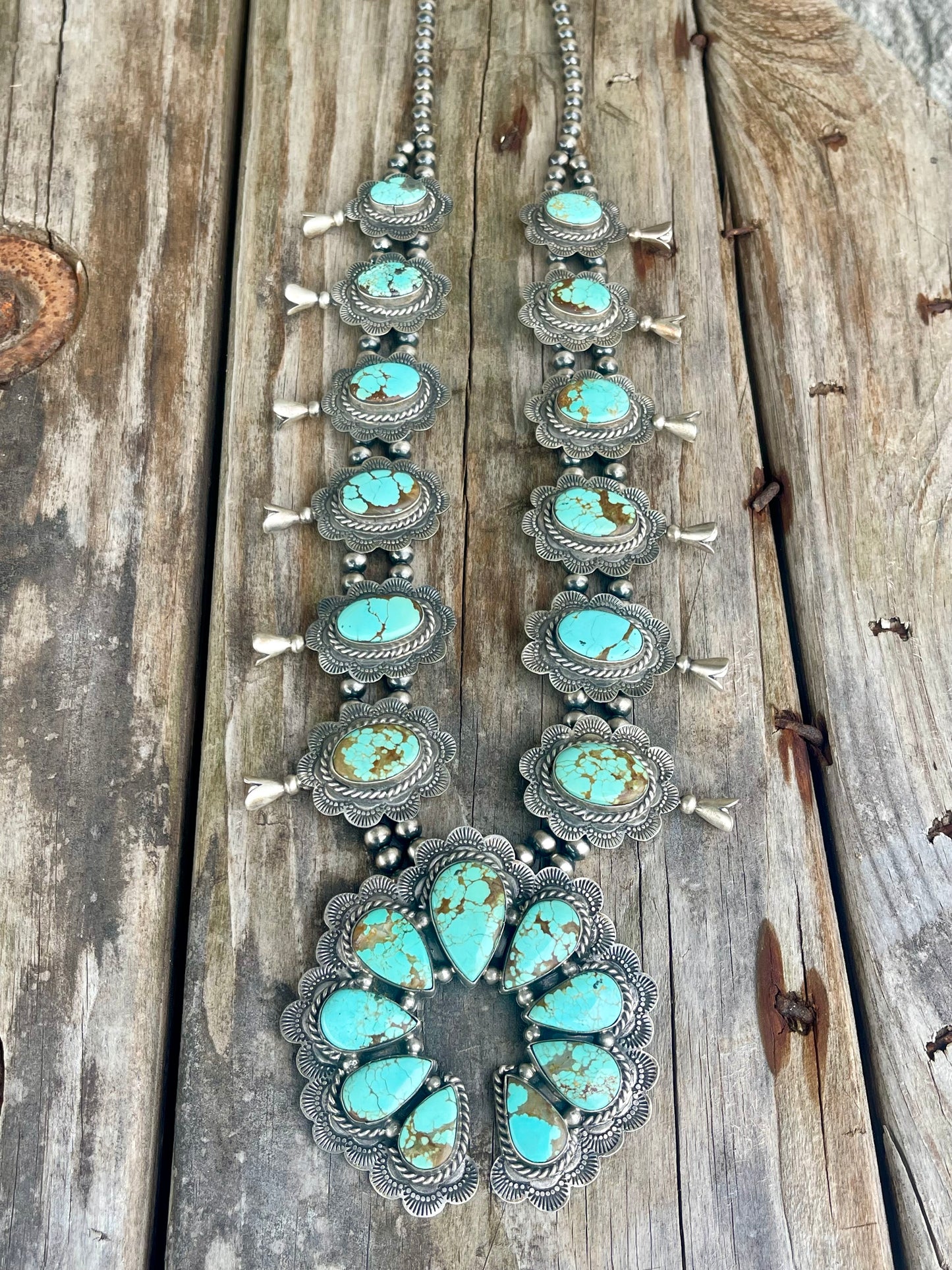 GORGEOUS Mine 8 Turquoise Squash Blossom