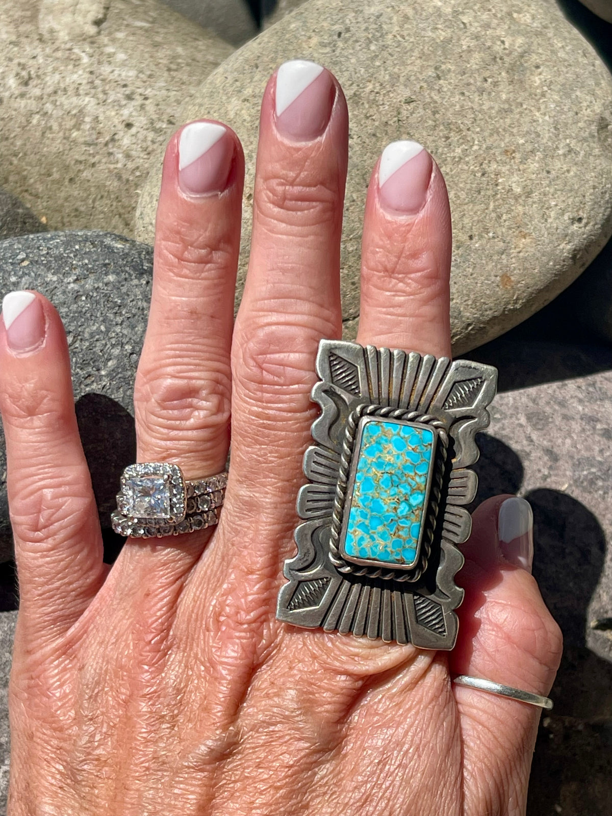 Turquoise Stamped Square Ring