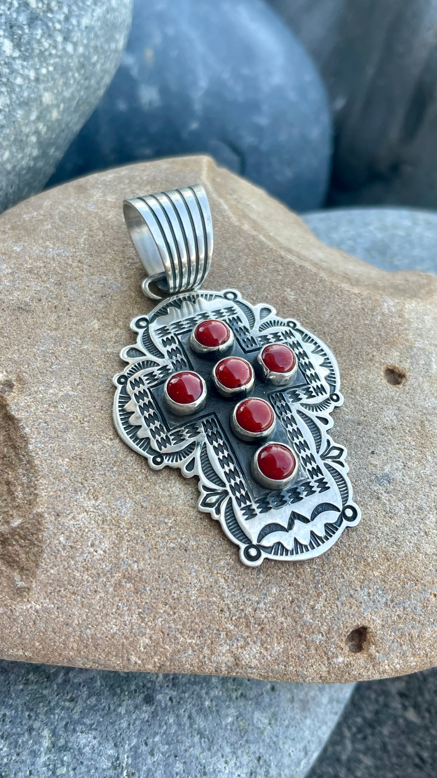 Red Coral Albert Jake Cross Pendant