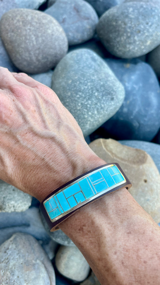 Turquoise Inlay Leather Bracelet