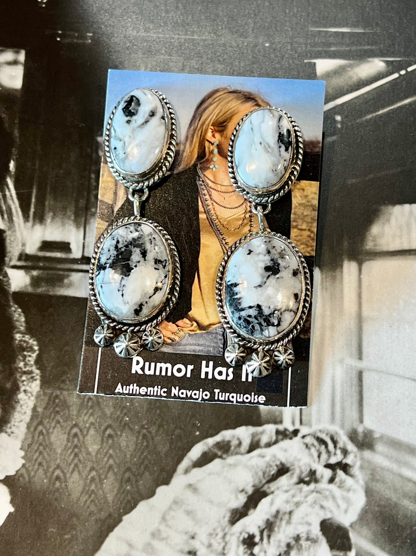 White Buffalo 2 Stone Earrings