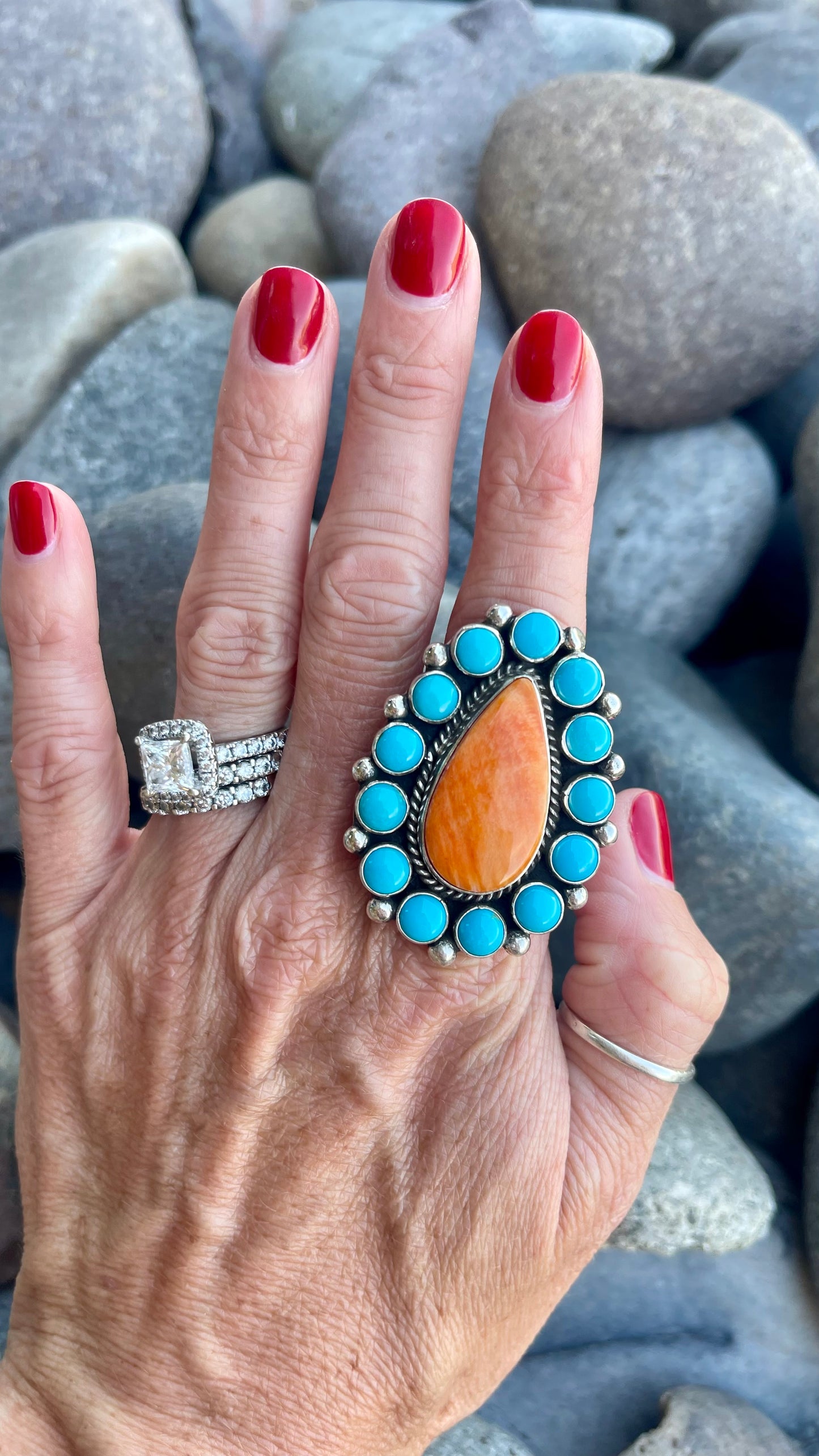 Turquoise & Spiny Oyster Cluster Ring