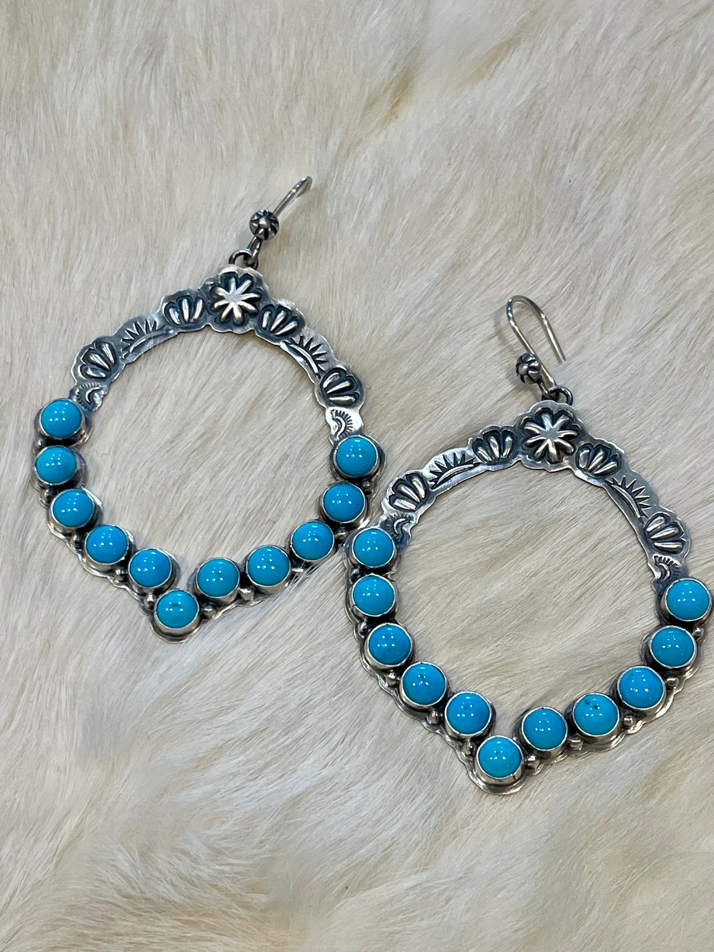 Turquoise Stone Stamped Hoops