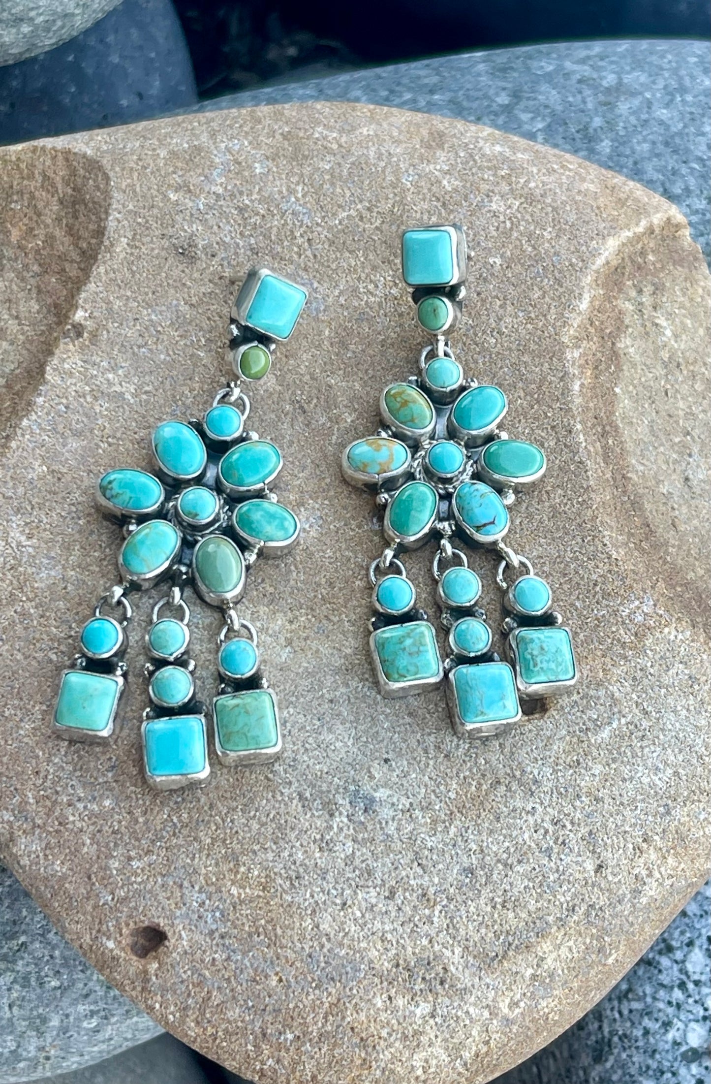 Turquoise Flower Cluster Dangle Earrings